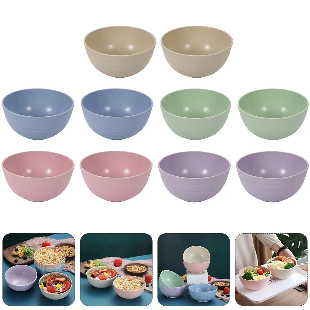 

10pcs Unbreakable Cereal Bowls Wheat Bowls Household Mixing Bowl Round Salad Bowl For Cereal, Rice, Noodle, Soup, Salad