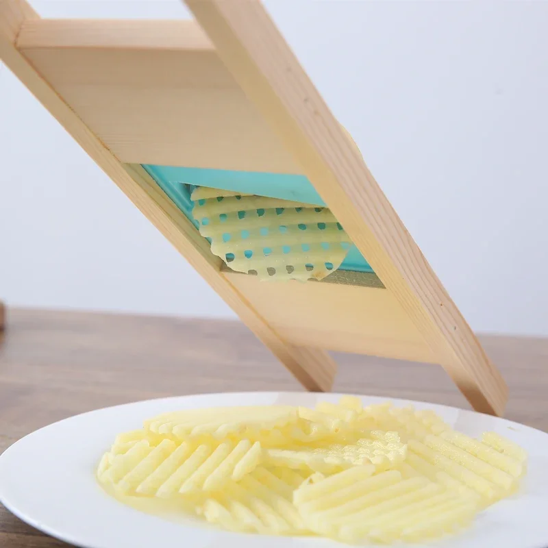 Wooden Potato Grid Slicer Vegetable Cutter Wave Chopping Knife Cut Chopping Knife Artifact Grid Wipe Kitchen Gadgets