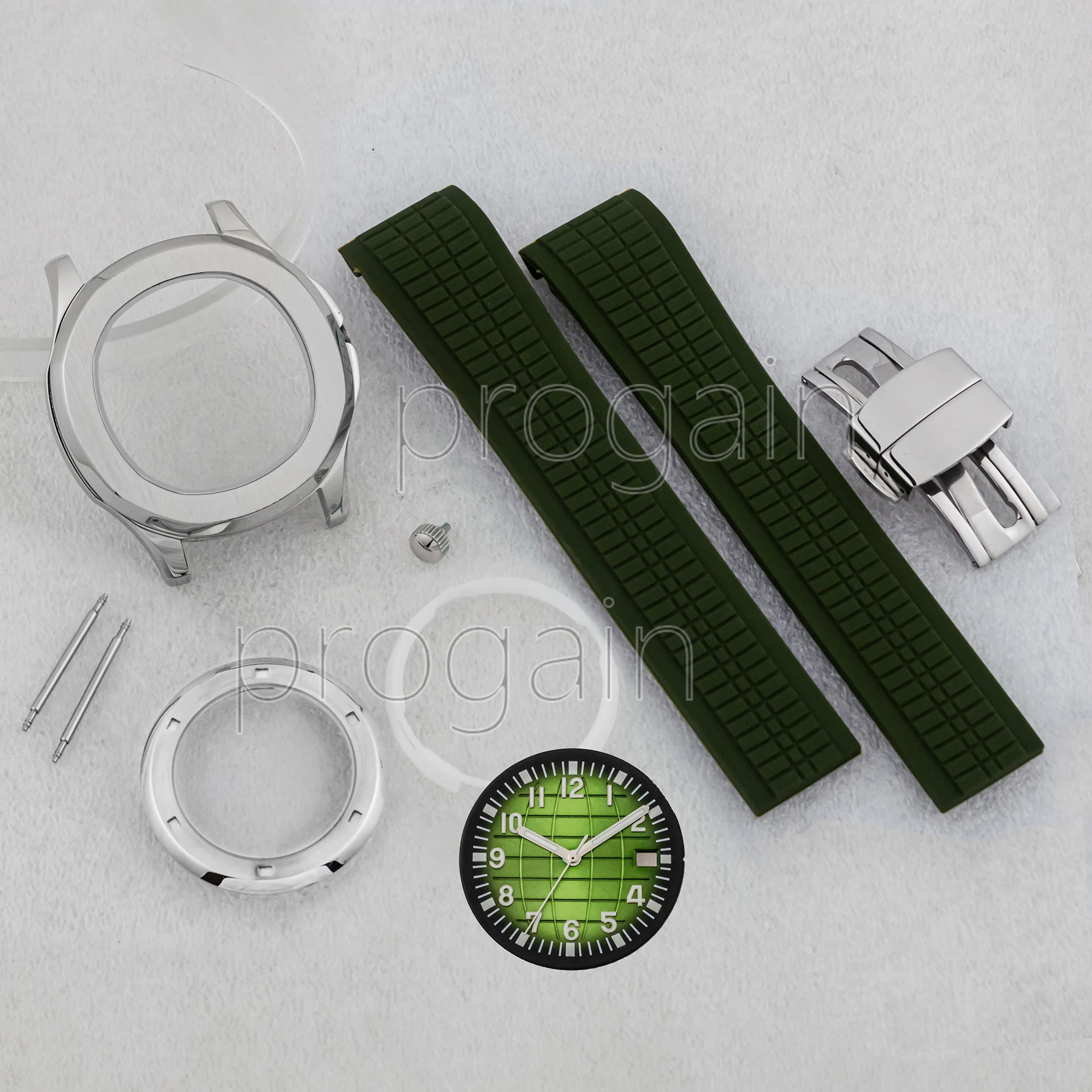 for AQUANAUT Nautilus Case Rubber Strap Stainless Steel NH35 Watch Case Sapphire Glass 32mm Dial fit NH35 NH36 Movement MOD