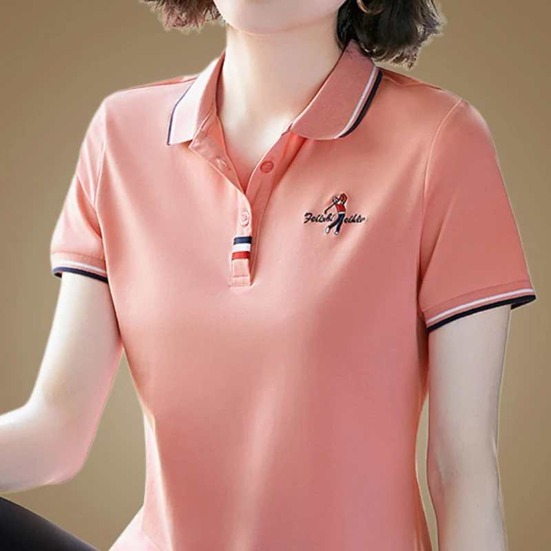 De Manga Corta Para Mujer, Polos De Marca De Moda, 2022 Algodón, Tops Informales Ajustados Para Mujer, M-4xl, 95% - Camisetas - AliExpress