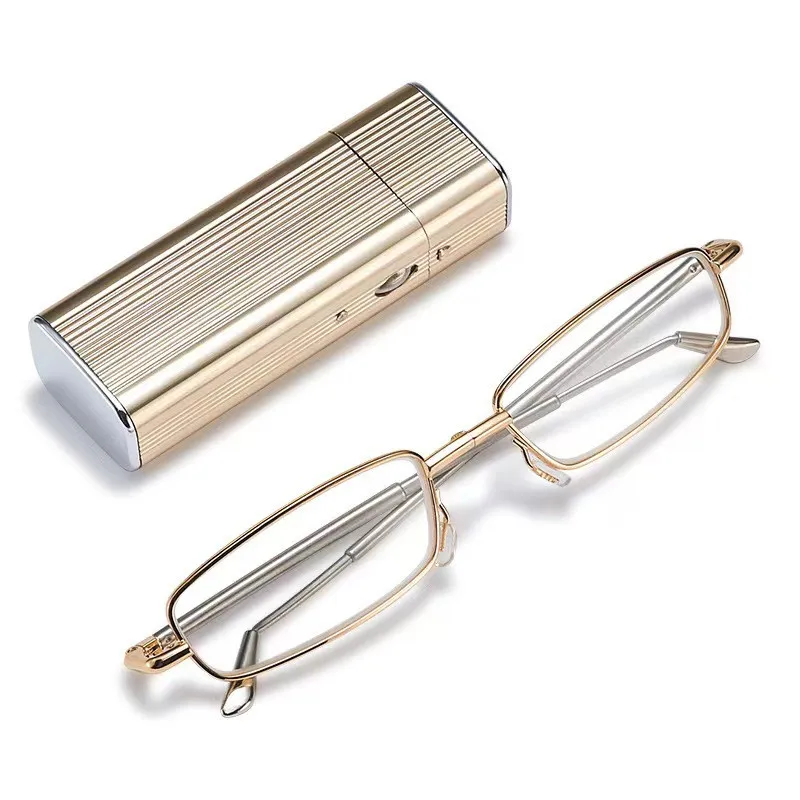 

Folding Presbyopic Reading Glasses with Pen Tube Case Portable Glasses Metal Case Spring Hinge Eyeglasses Vision Care +1.0~4.0