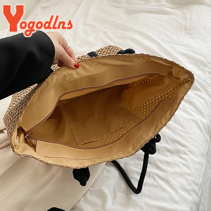 Summer Straw Bag Women Large Capacity Handmade Beach Bag Travel  Vacation Lady Totes Casual Style Shoulder Bag sac