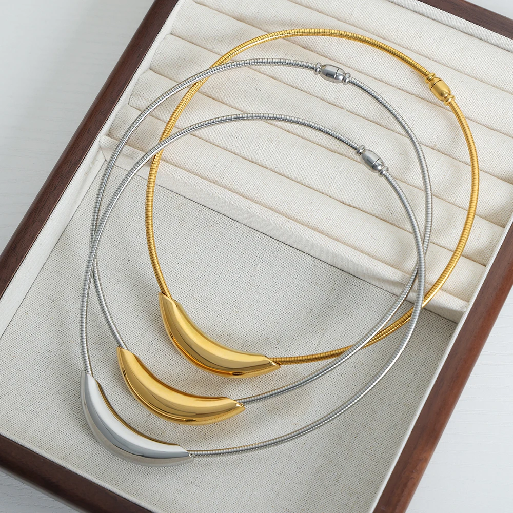 Fashion Stainless Steel Round Necklace Women Gold Plated Choker Punk Accessories Luxury Jewelry Girlfriend Gift