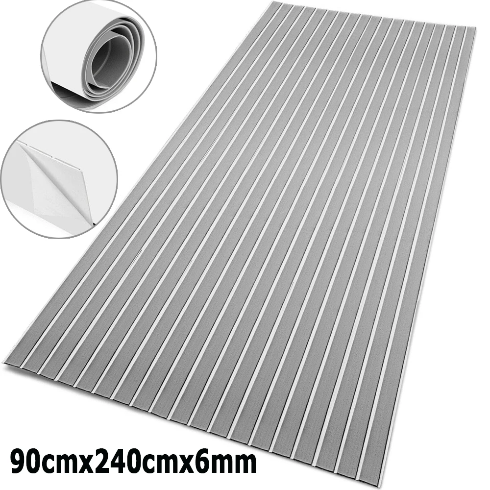 

35.4" X 94.5" Gray With White Stripes EVA Foam Teak Sheet Marine Flooring Yacht Synthetic Boat Decking Self-Adhesive Pad