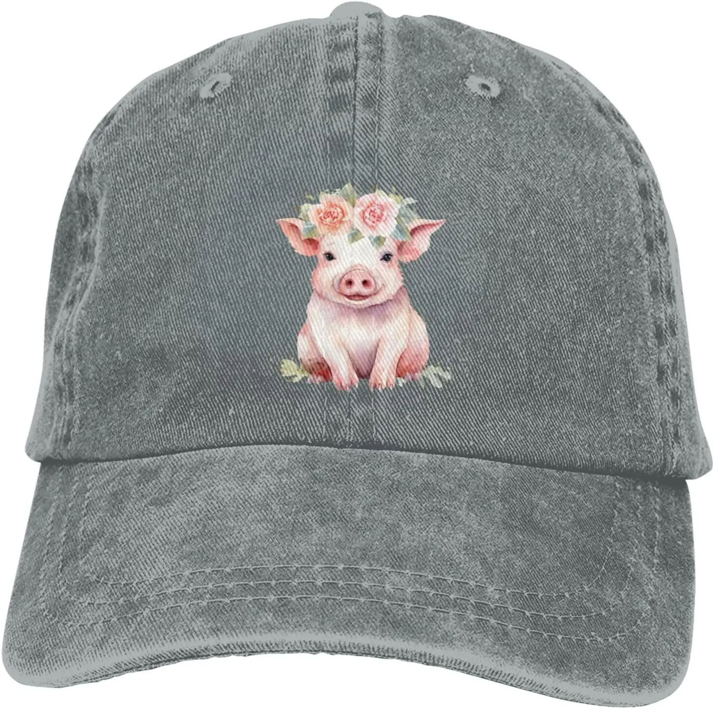 

Pink Pig Head Wreaths Distressed Adjustable Washed Denim Mens Dad Trucker Hat Baseball Ball Cap for Men