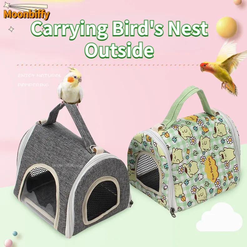 Pet Parrot Portable Bag Rattan Plush Folding Cage