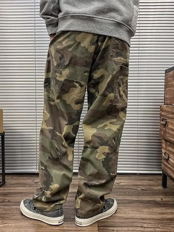 Large Size Spring Autumn Camouflage Retro De Pants Loose Straight Casual American Street Long Trousers for Men