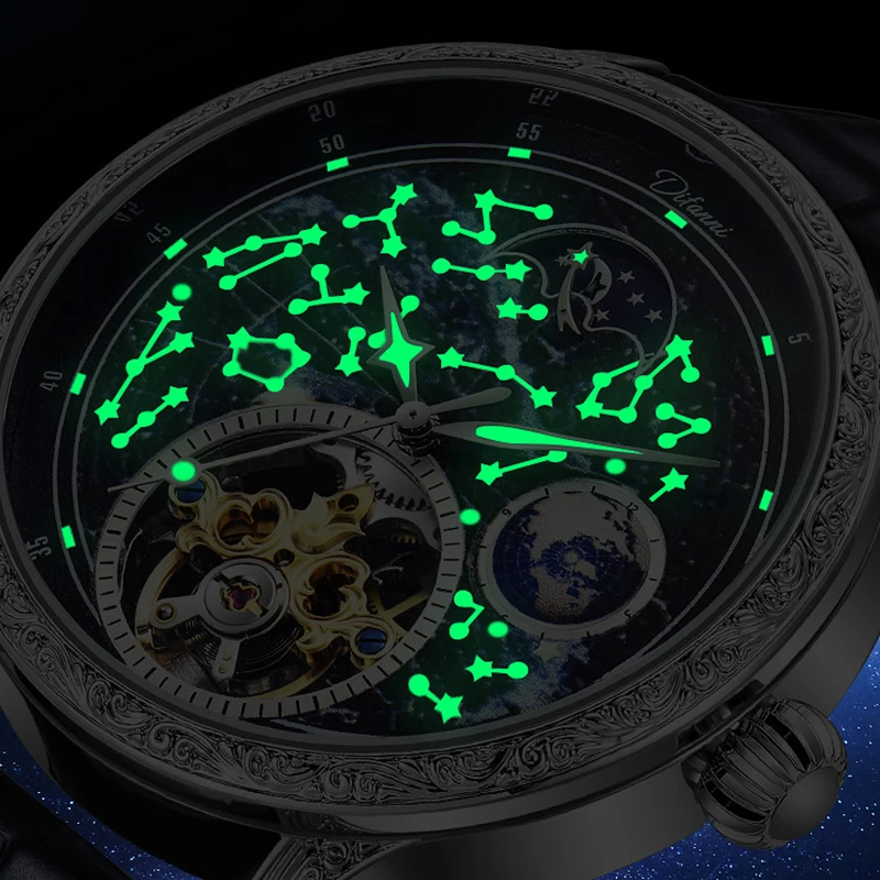 Men's Watches Mechanical Automatic Business Wristwatch Tourbillon Hollow Fashion New Sport Waterproof Luminous Moon Phase Clock