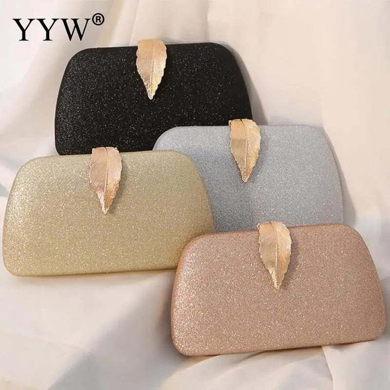 Elegant Matte Leaf Pattern Clutch Evening Handbag Women Hand Held Messenger Wallet Bag Metal Chain Crossbody Shoulder Prom Purse