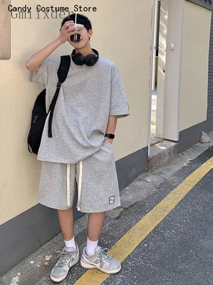 Casual Preppy Shorts Two Piece Set Summer Unisex Asual Suit Men's Hong Kong Style Short SleeveT-shirt Korean Streetwear