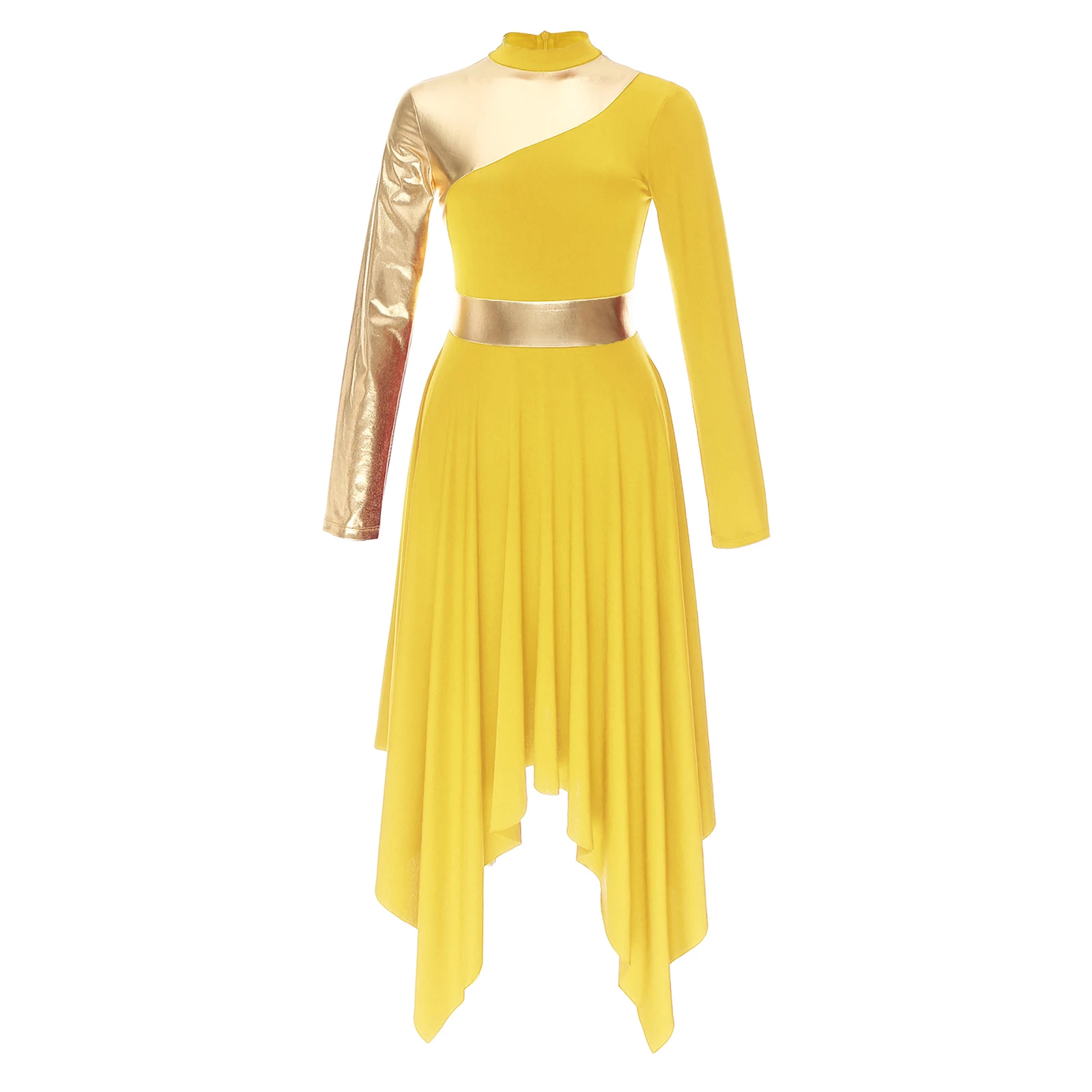 Women Adult Long Sleeve Lyrical Ballroom Performance Dress Color Block Praise Dance Tunic Dress Liturgical Worship Dance Dresses