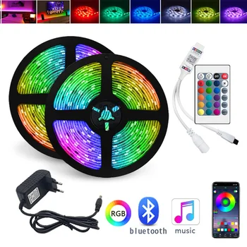 블루투스 LED 조명 음악 5050 LED 스트립 조명 30m 20m 15m 10m 5m RGB LED 테이프 룸 장식 네온 불빛 블랙 라이트