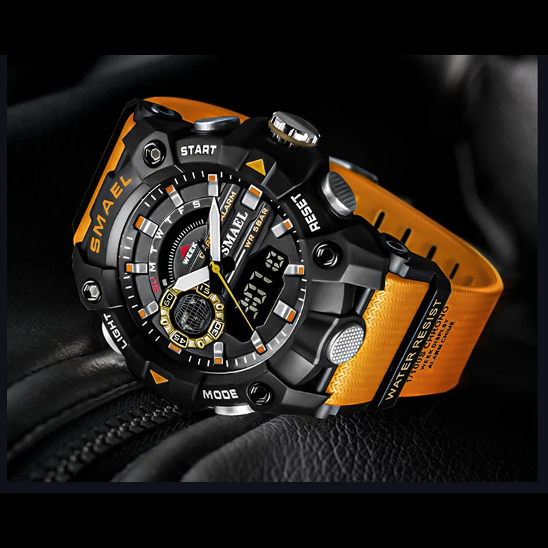 Sports Watches SMAEL Fashion Men Shock Resistant 50M Waterproof Wristwatch LED Alarm Stopwatch Clock Military 8040