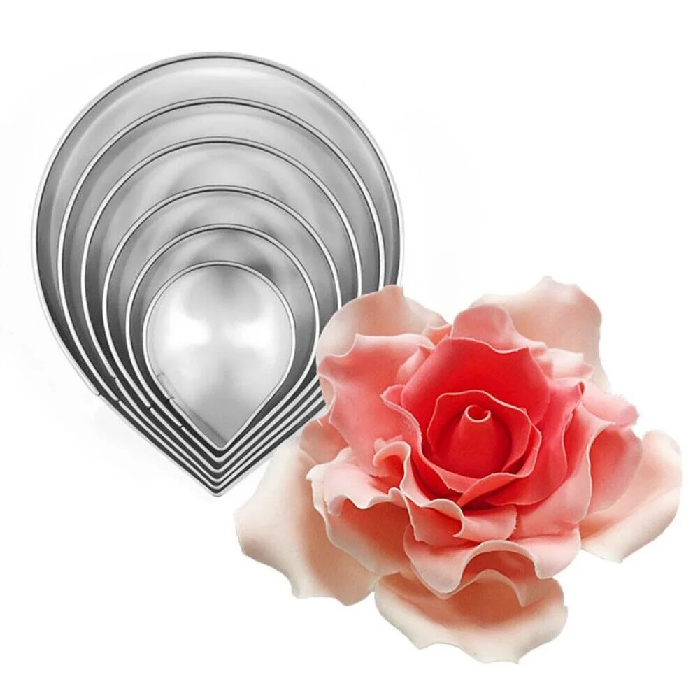 

7Pcs/Set Rose Cutters Stainless Steel Water Drop Shape Fondant Flower Molds Petal Stencils Cookie Cutter Cake Decoration Tools