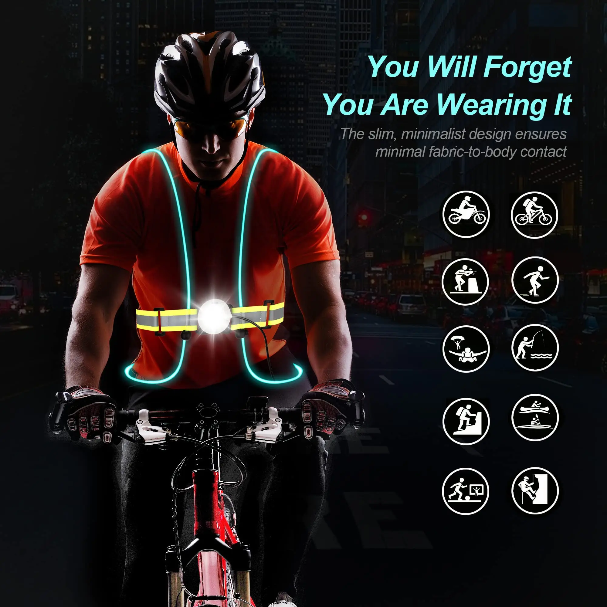 WITH リングライト LED Bicycle Lights Front Rear Light for Bike Reflective Vest