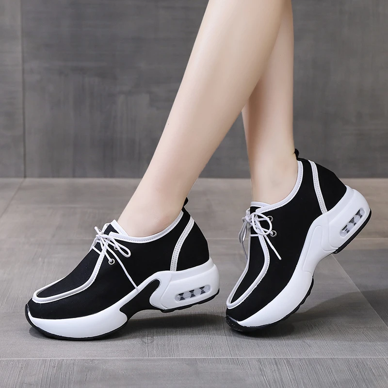 

Women Autumn Platform Orange Sneakers 2022 New Canvas Lace Up Casual Shoes Woman Breathable Height Increasing Vulcanized Shoes