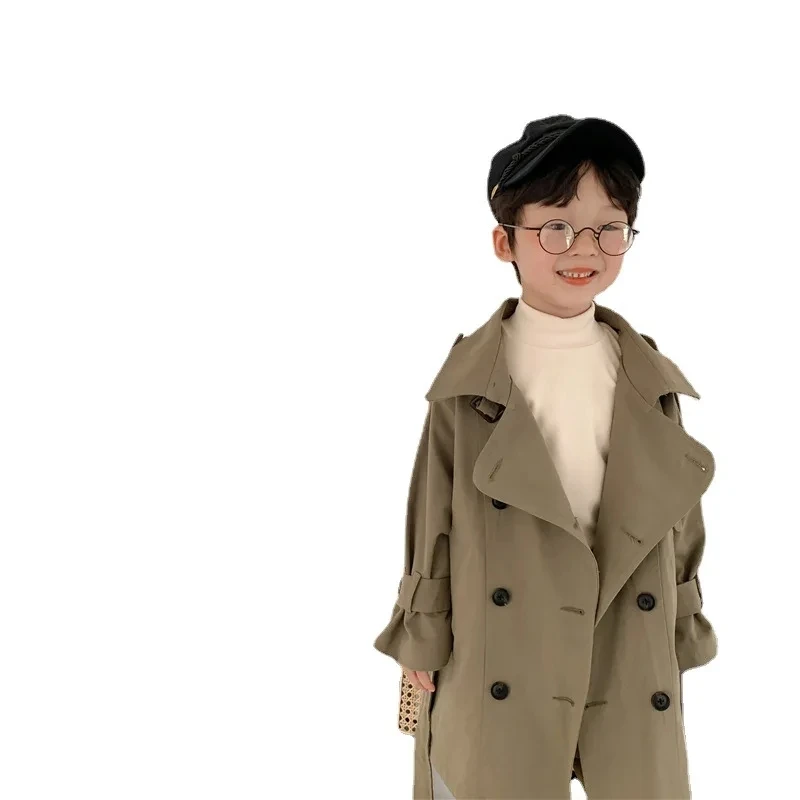 Kids Jacket Girls Trench Coats 2-10Yrs Kids Trench Coat Spring Autumn Boys Girls Long Sleeve Turn-Down Collar Windbreaker