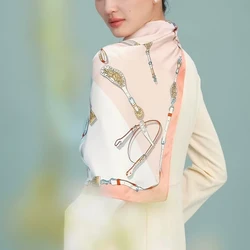 Elegant Red and Blue 100% Mulberry Silk Paisley Scarf for Women - Luxurious Square Neckerchief (Pink white)
