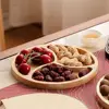 Round Wooden Divided Fruit Tray Nut Platter Handcrafted Snacks Server Dish Wooden Multi-cell Fruit Snack Plate 2