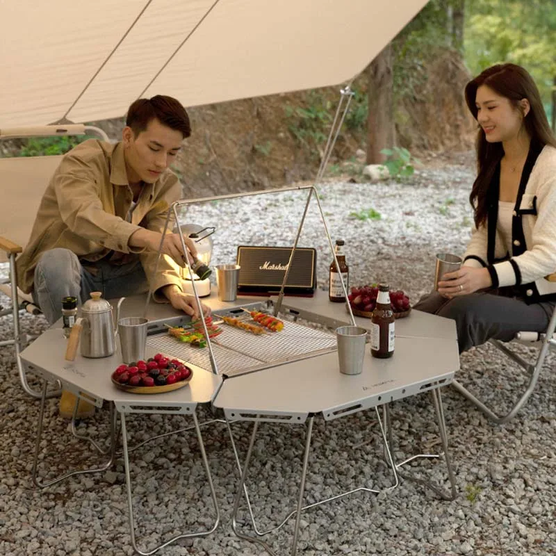 Outdoor Stainless Steel Foldable Camping Table for Barbecue Campfire multifunctional portable splicing combination round camping table