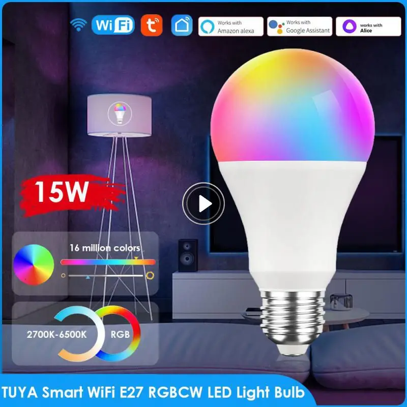 Kedia-bombilla inteligente Tuya, luz LED regulable con Control por voz,  WiFi, Smart Life, E27, RGB, funciona con Alexa y Google Home, 9/15W