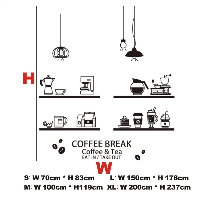 Coffee Shop Sticker Bean Milk tea Decal Cafe Cup Poster Vinyl Art Wall Decor Mural Decoration Break Bread Coffee Glass Decals