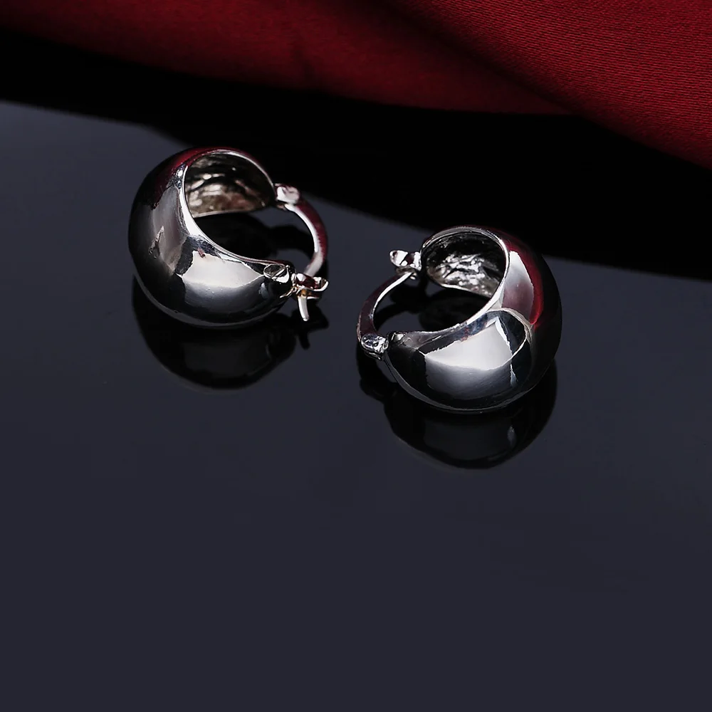 New 925 Sterling Silver Fine 20MM Polished Round Earrings Elegant Women Fashion Charm Wedding Jewelry Gift Wholesale - 4