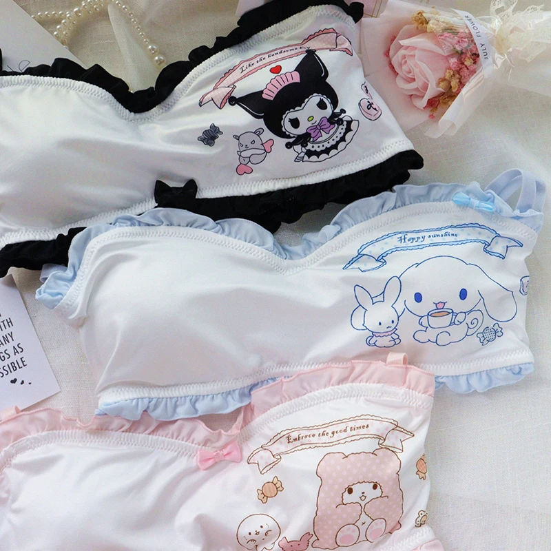 Sanrio Cartoon Print Bra Suit Kuromi Melody Y2k Teenage Girl Soft Underwear  Panties 2 Piece Set Student Cute Lingerie Underpants - AliExpress