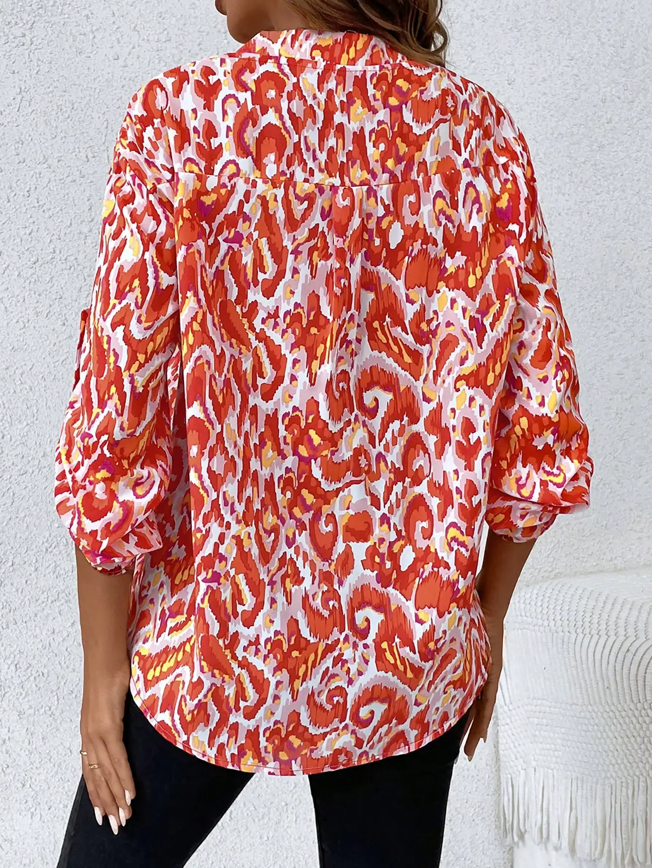 

Essnce Allover рулон печати блузка с рукавом с язычком для ежедневных покупок и одевания, Летний стиль для пляжного отдыха