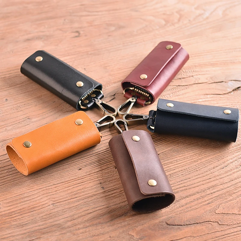 

Винтажный чехол для ключей из натуральной кожи для мужчин и женщин, чехол-органайзер ручной работы Crazy Horse