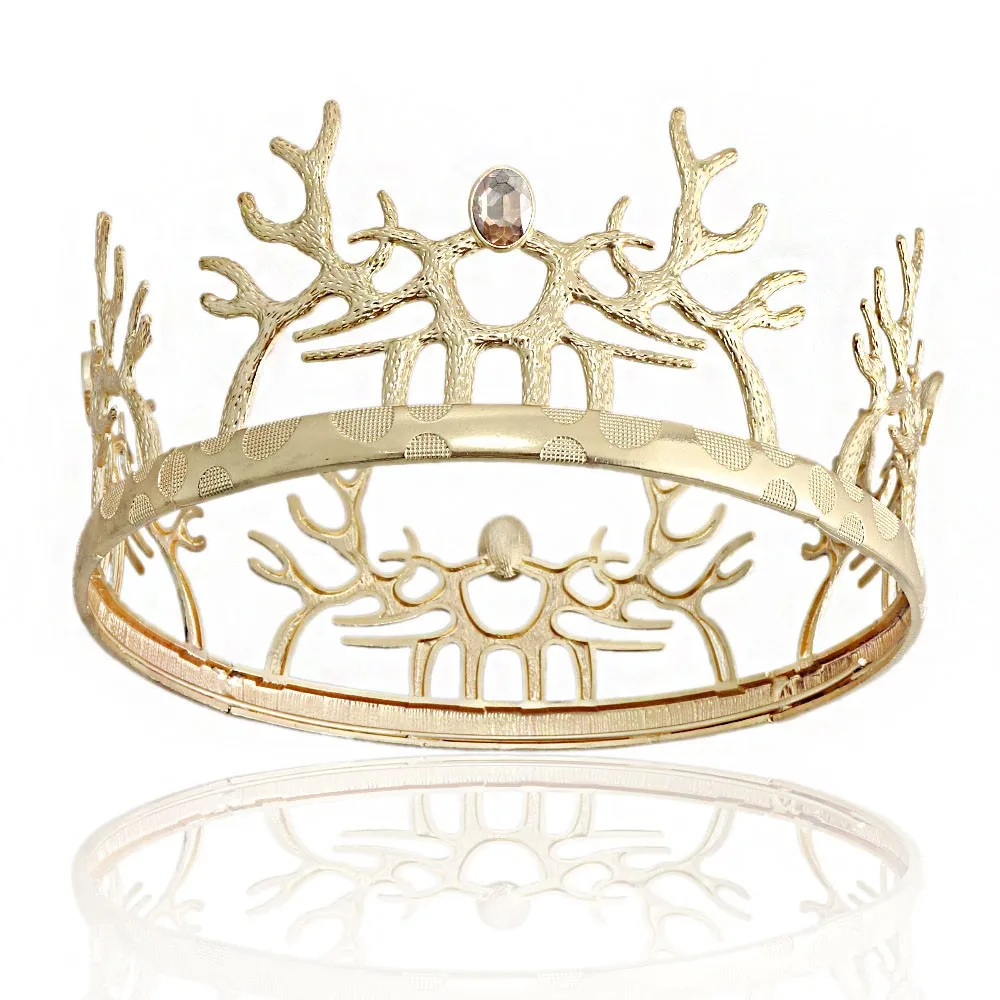 Baroque Vintage Gold Black Royal King Crown Men Full Round Tiaras Crowns Prom Pageant Diadem Halloween Costume Prince Headband