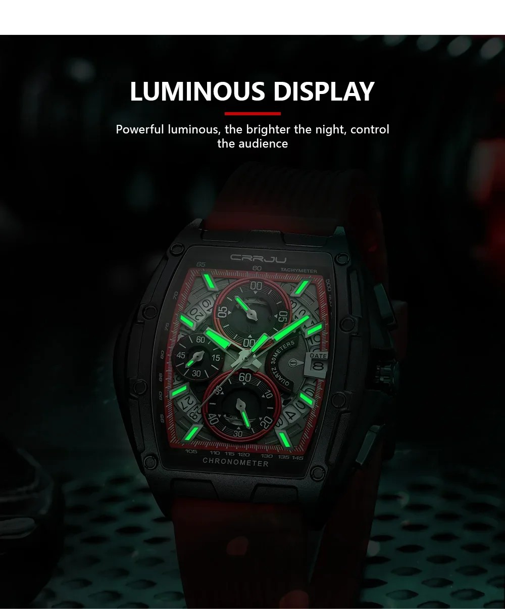 Top Brand Men's Watches Luxury Square Quartz Wristwatch Waterproof Luminous Chro