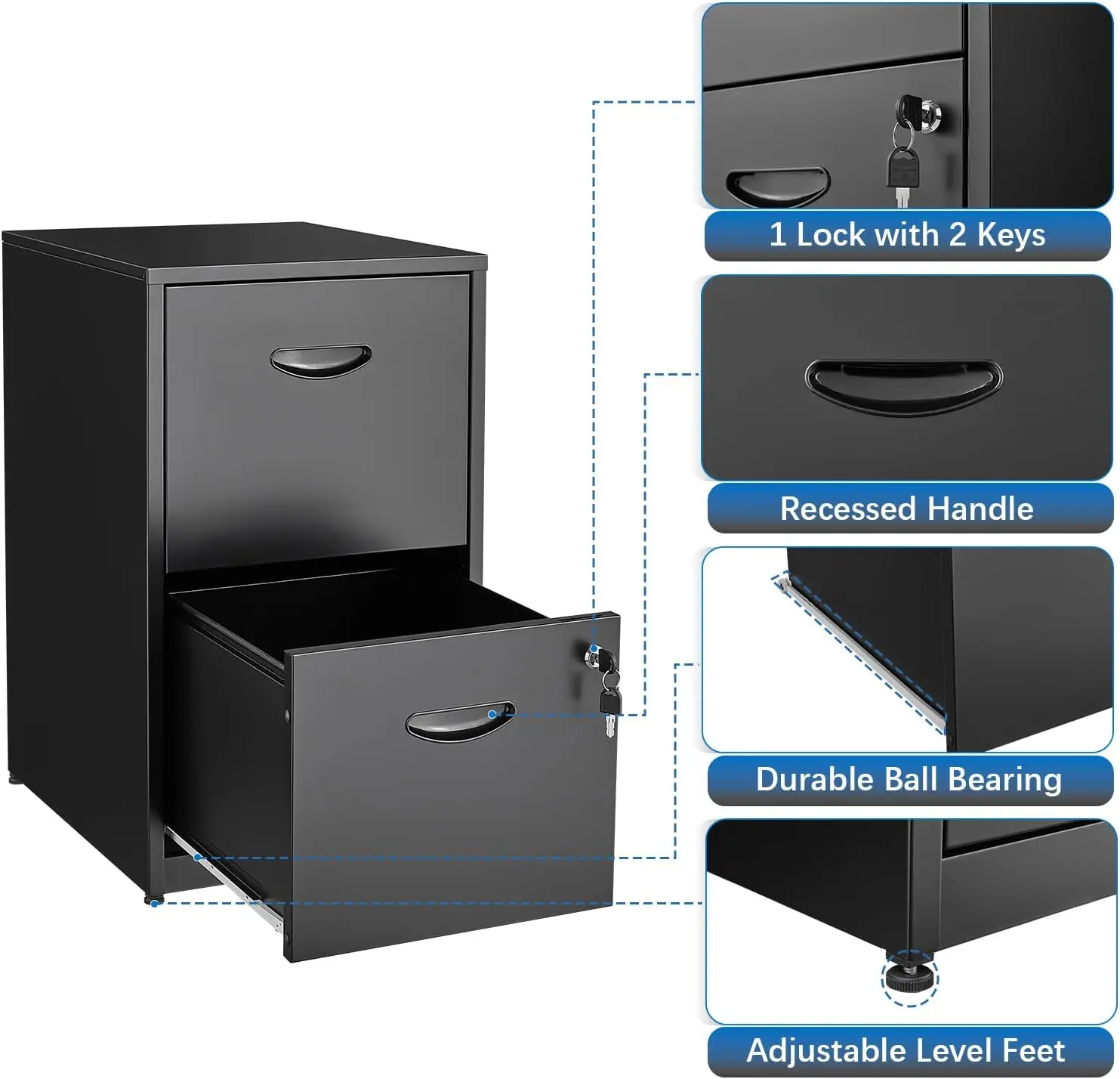 2 Drawer File Cabinet with Lock, Metal File Cabinets for Home Office, Two Drawer Locking Filing Cabinet, Small File Cabinet