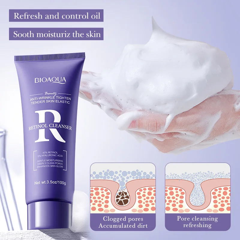 BIOAQUA Hyaluronic Acid Retinol Vitamin C Facial Cleanser Oil Control Moisturizing Face Wash Foam Face Cleanser Skin Care 3