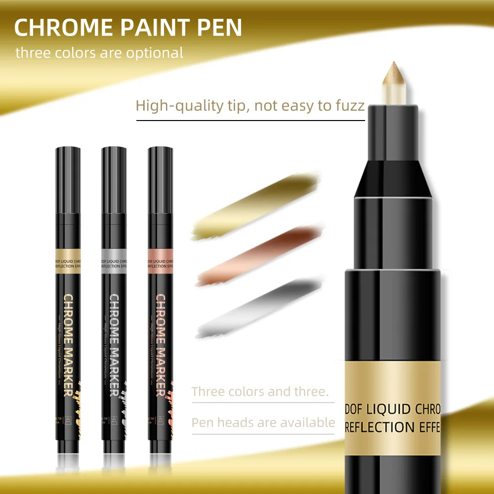 Permanent Marker Pen 1Pcs Chrome Mirror Marker Pen 0.7mm 1mm 2mm DIY Reflective Paint Pen Gold Silver Copper Marker Model Painting Marking