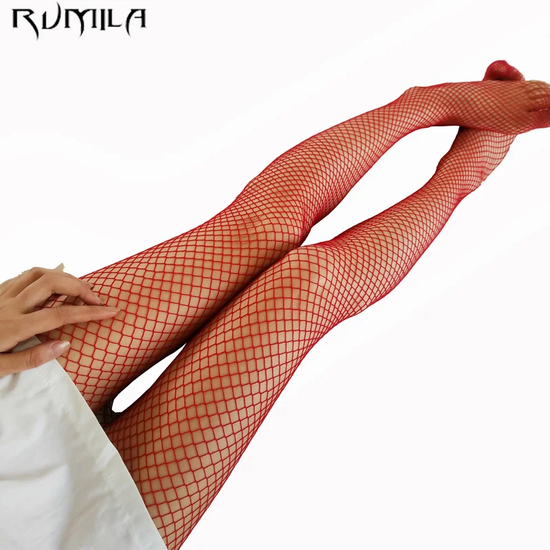 RED medium grid SEXY women high waist stocking fishnet club tights panty knitting net pantyhose trouser mesh lingerie TT016