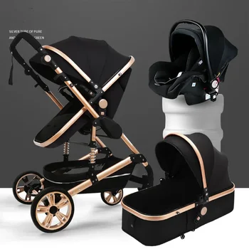 3-in-1 Baby Stroller Travel System – Foldable Two-Sided High Landscape Baby Carriage for All Seasons Newborn Traveling Kinderwagen