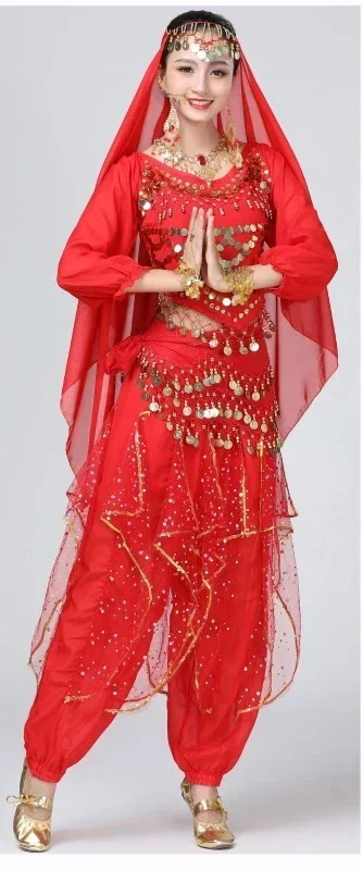 Adult Shiny Belly Dance Outfit Women Sequin Top+Pants Costume Set Lady Oriental Indian Dance Arabian Princess Clothes Outfit Set