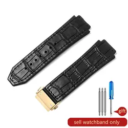 Hublot Yubo Watch Classic Fusion Series Leather Silicone Watchband with Tool, 19mm, Convex Interface - 26x19mm (Black - Golden - Z2)