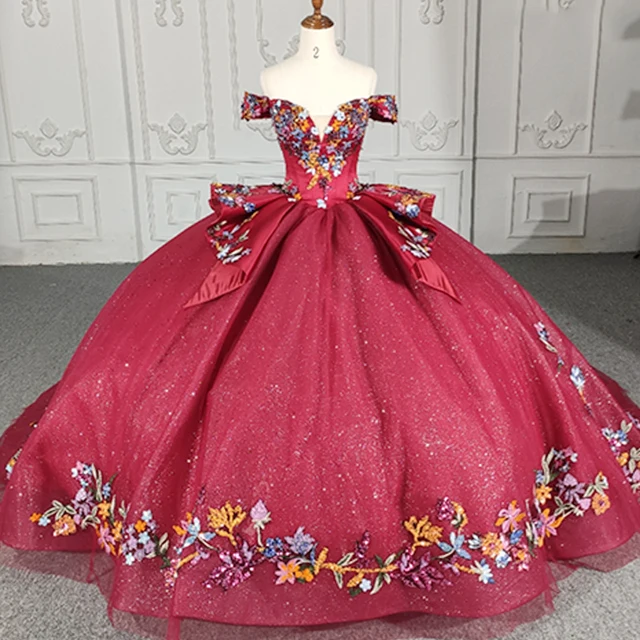 Quinceanera Dresses Ball Gown Flower Vestidos De 15 Años Red Sweetheart Flowers Appliques DY9945 Evening Party Dress Bar Mitzvah 8