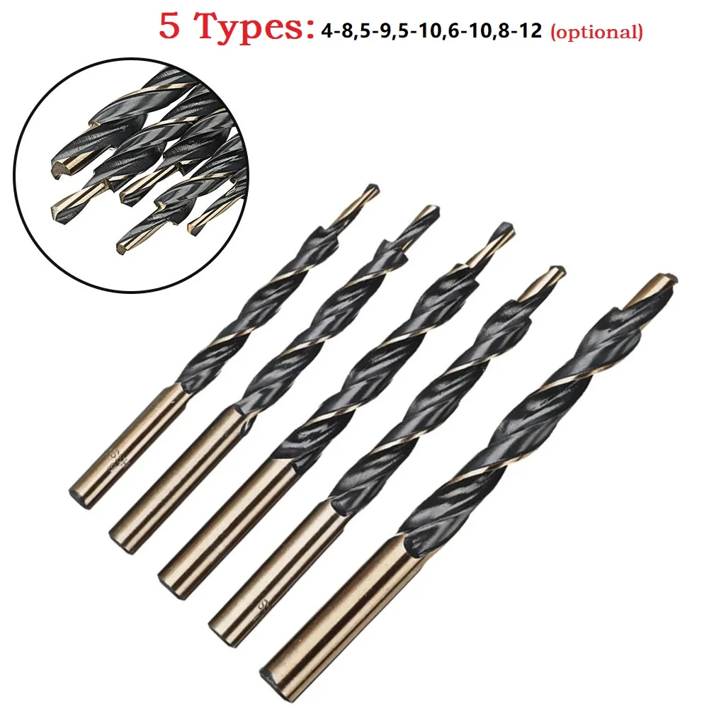 1pc HSS Cobalt Coated Twist Step Drill Bits 8-4/9-5/10-5/10-6/12-8mm Woodworking Tool For Manual Pocket Hole Jig