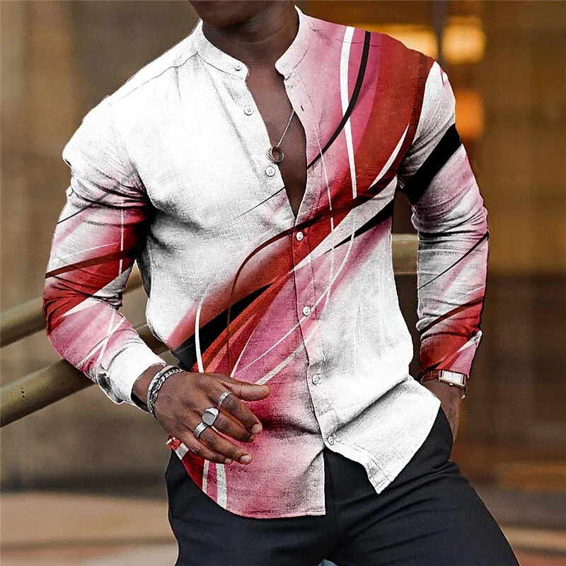 Fashion summer men's Hawaiian shirt collar long sleeve line 3D printing single-breasted casual shirt club party beach jacket 6XL