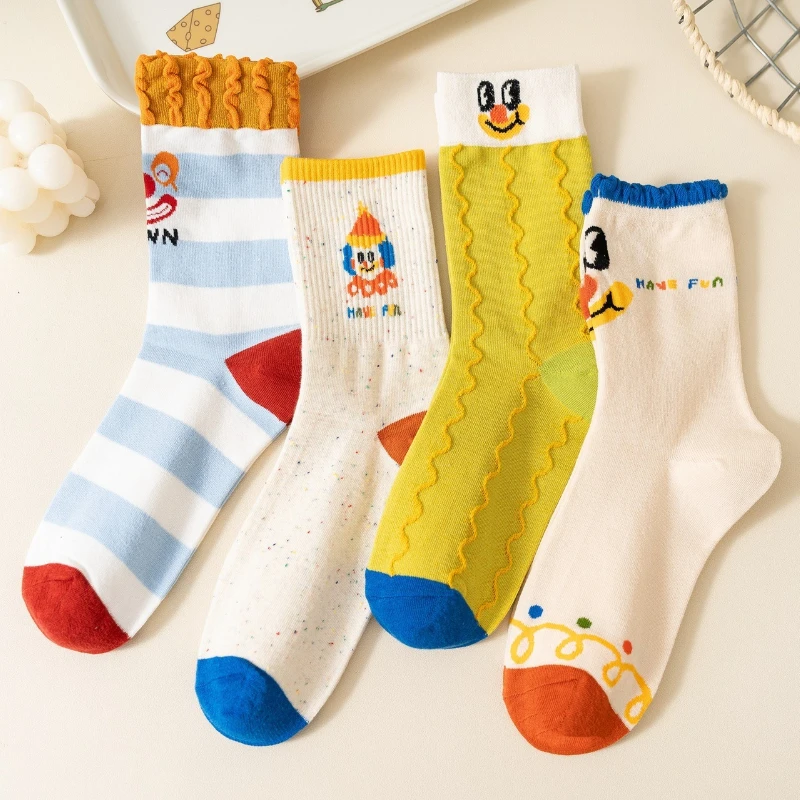 1/4 Paar Frühlings-lustige und niedliche Cartoon-Clown-Socken mit lächelndem Gesicht und mittlerer Röhre, modische Anime-Persönlichkeit, Nischendesign, Paar-Socken – Detail 11