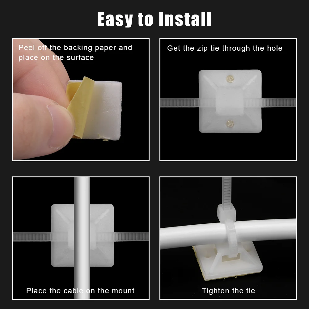 Seat Clamps Self Adhesive Cable Tie Base 100Pcs Wiring Accessories White Zip Tie Mount Wire Wall Holder