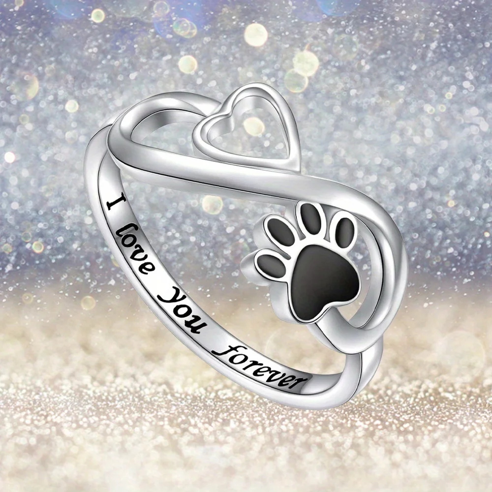 Dog Paw Print Ring Alloy Jewelry, Trendy Ring for Women Men, Birthday Gifts for Pet Lovers and Family Anniversary Party Gifts, finger rings
