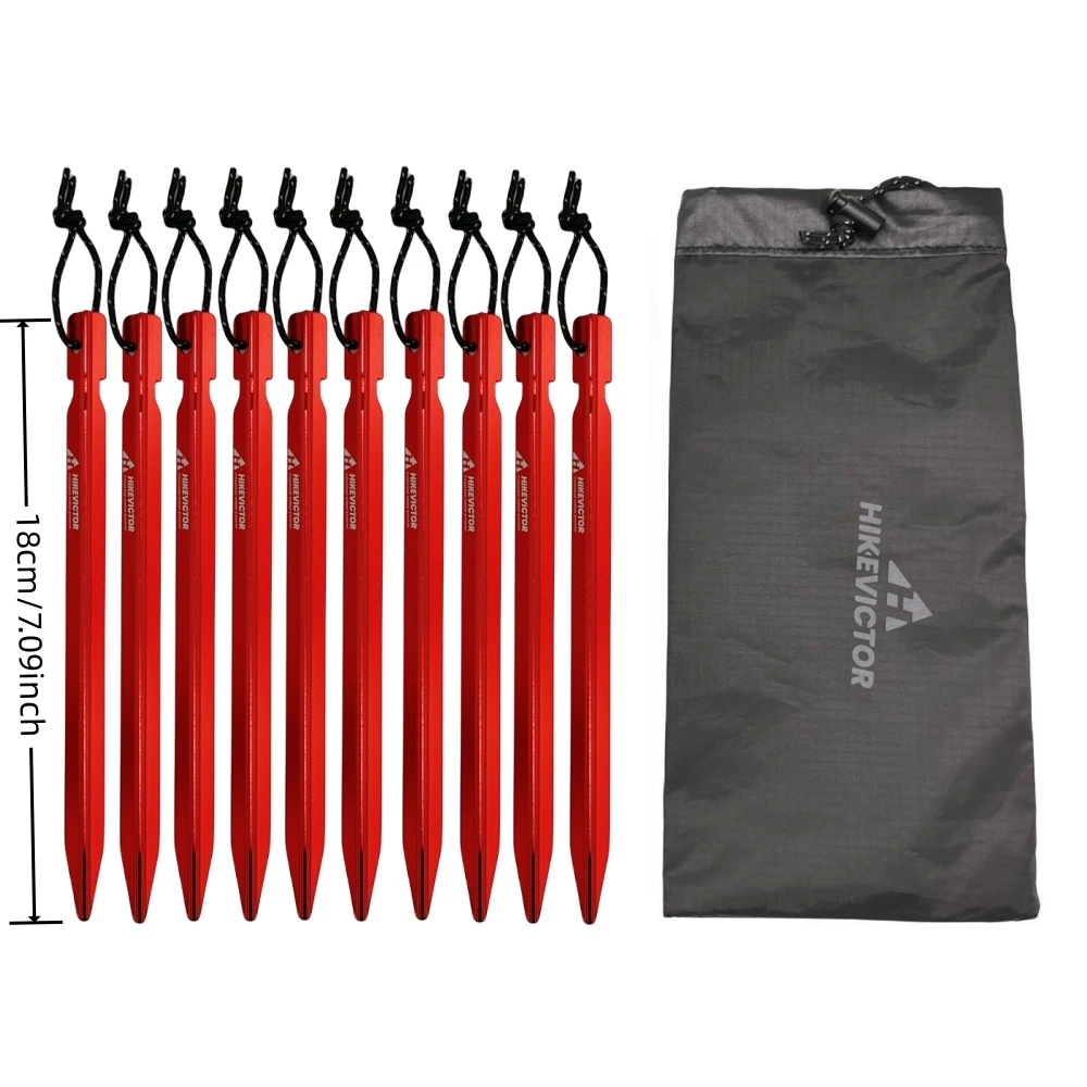 Tent Pegs 10Pcs 18cm Aluminum Alloy Tent Pegs for Camping Tents with Wind Rope and Bag
