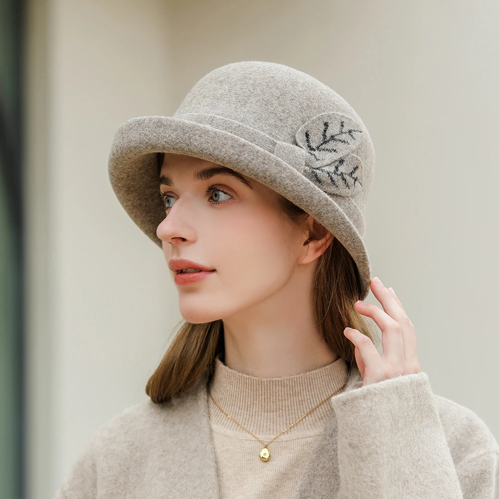 New Autumn Winter Woolen Fedoras For Women British Style Vintage Church Hats Temperament Elegant Warm Soft Wool Bucket Hat