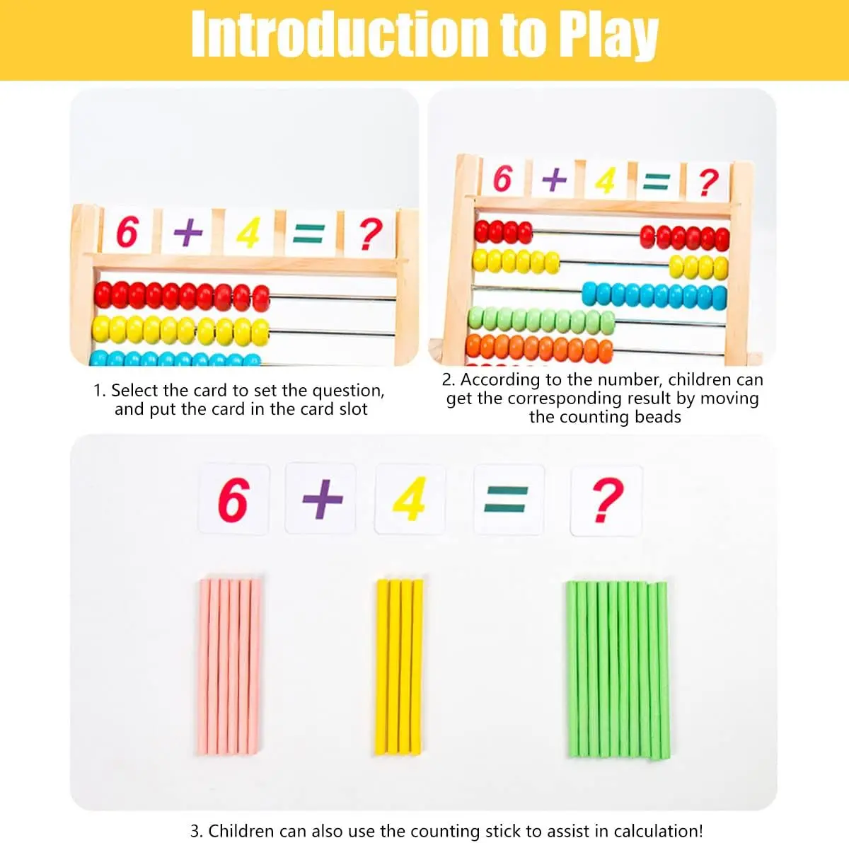 Wooden Abacus for Kids math toys teaching aids toys Math 10-Row Counting Toys With Counting Sticks Number Alphabet Card Multicolor Beads Learning Toys