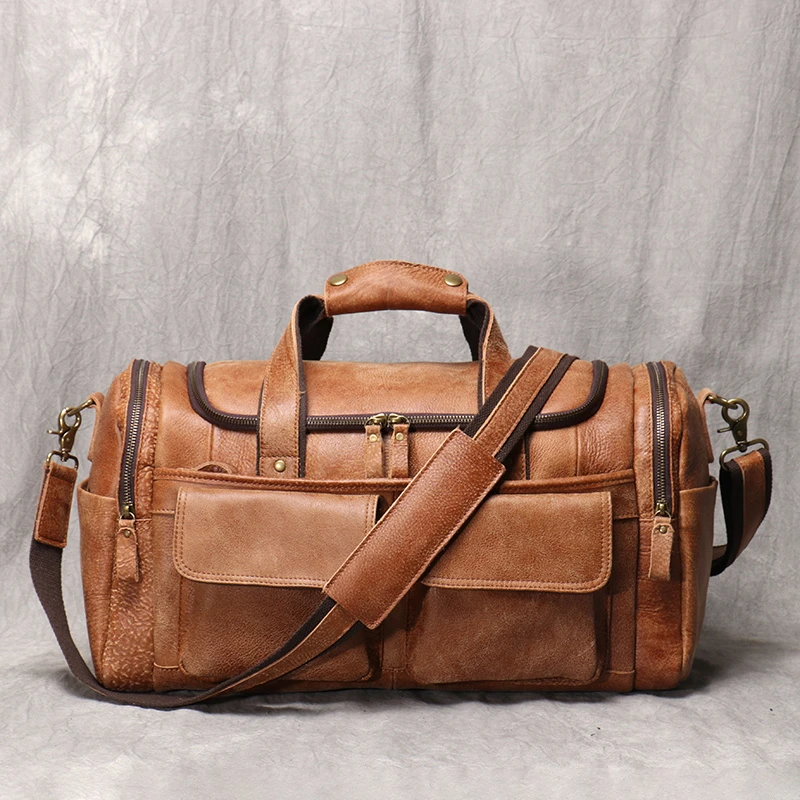 New Vintage Duffle Bag Real Leather Large Capacity Women Business Trip