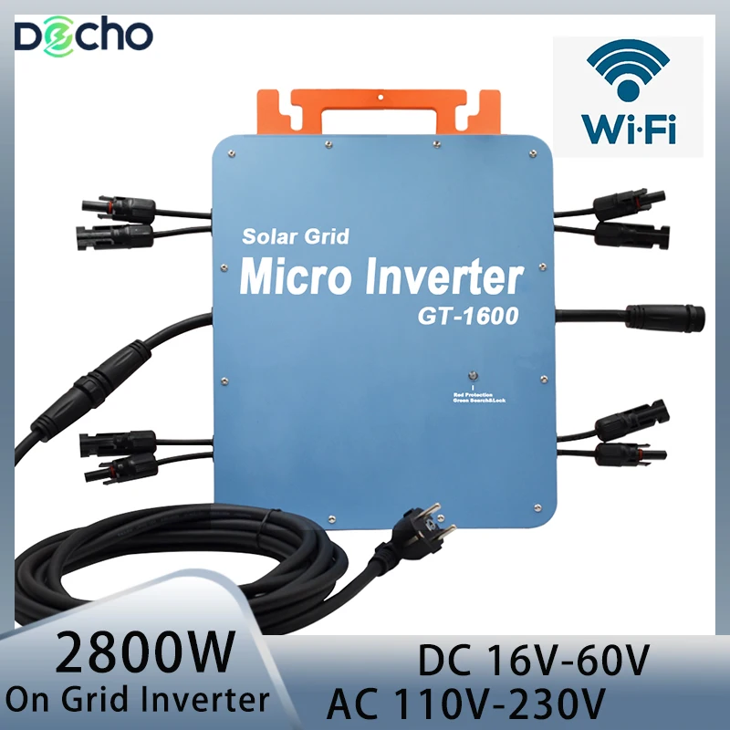 2800W On Grid Micro Solar Panel Smart Inverter Con Wifi Inverter Domestico A Onda Sinusoidale Pura Mppt Inversor Ip66 110V 220V Ac Grid Tie